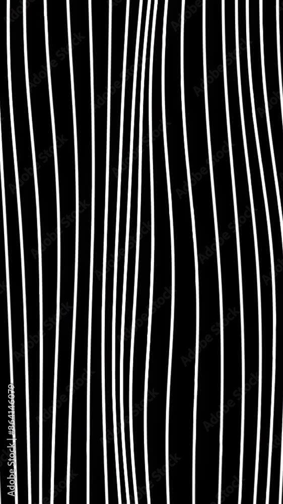Aufkleber hypnotic vertical lines move on black background. motion. white curved threads move downwards. verti