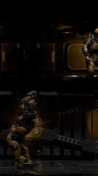 dancing soldiers, space guards, dark background, 3d rendering