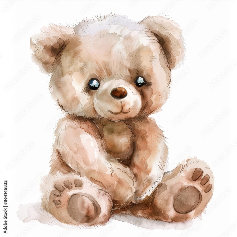 Sticker The watercolor image of a cute bear doll is isolated on a white or transparent background - Stickers