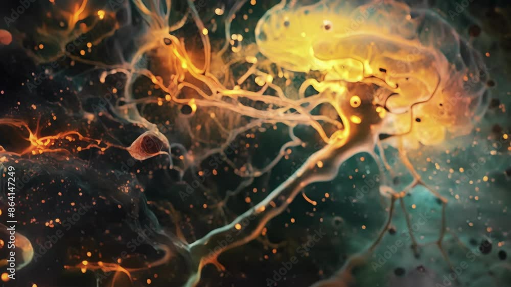 Poster a crosssection of a developing brain showing an abundance of synapses with some already being pruned