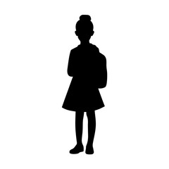 simple black student kid with bag silhouette on white background