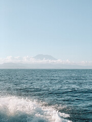 Stunning photograph of Mount Agung, Bali’s iconic active volcano, taken from the sea. 