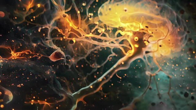 A crosssection of a developing brain showing an abundance of synapses with some already being pruned.