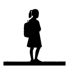 simple black student kid with bag silhouette on white background