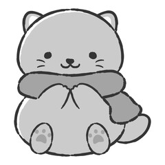 マフラーを巻いた手描きの猫のイラスト