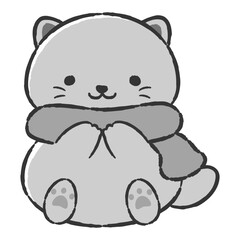 マフラーを巻いた手描きの猫のイラスト