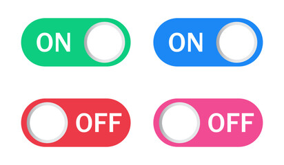 On off switch buttons icon set. Switch toggle buttons on off.  Slider interface power icons. Mobile app switch buttons. set of power switch on and off button.