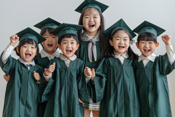 Group of kindergarten kids with friends' arms around smiling fun
