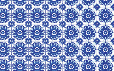 Decorative mosaic flowe blue color seamless pattern 017 png.