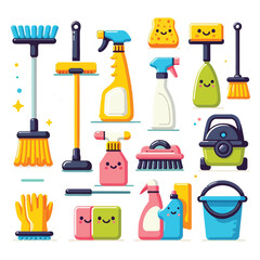 cleaning tools illustration collection set
