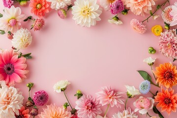 Obraz premium Colorful flower frame, blank center, vibrant and lush blooms, ideal for festive designs