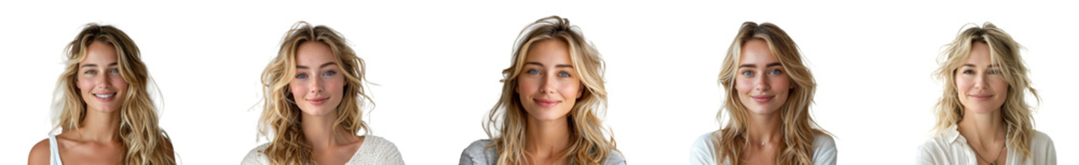 Naklejka premium Blonde woman smiling during a photo shoot, cut out - stock png.
