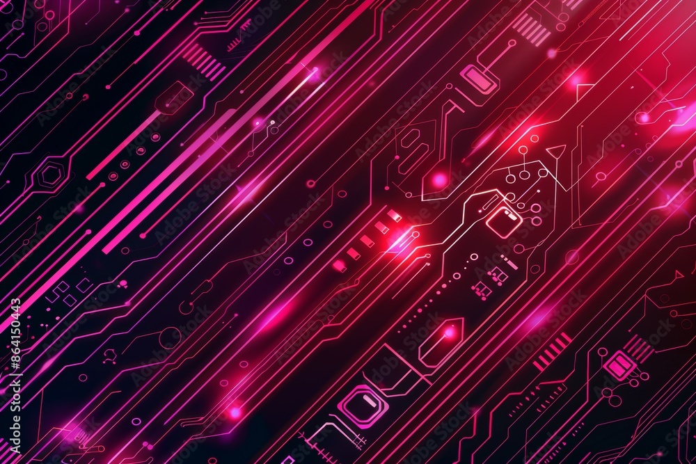 Poster illustration of a circuit board with a modern, abstract background including elements of engineering