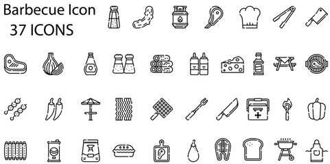 Fototapeta premium Set of barbecue icons. Line art style icons bundle. vector illustration