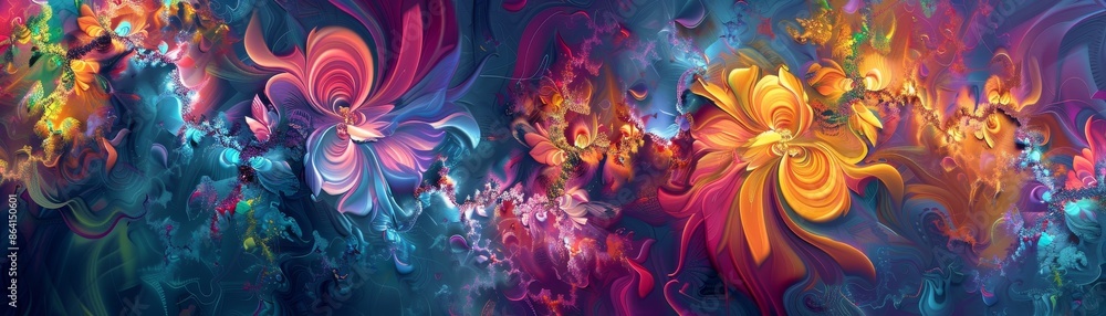 Poster a psychedelic background with flowers. concept art design. abstract pattern. multicolored background