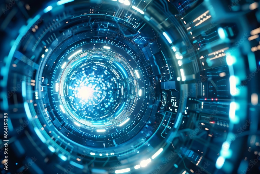 Aufkleber background with abstract blue light effect. 3d circle and hud elements interface. blank hologram for