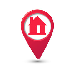 3D Home location. House point icon. GPS navigator pointer. 