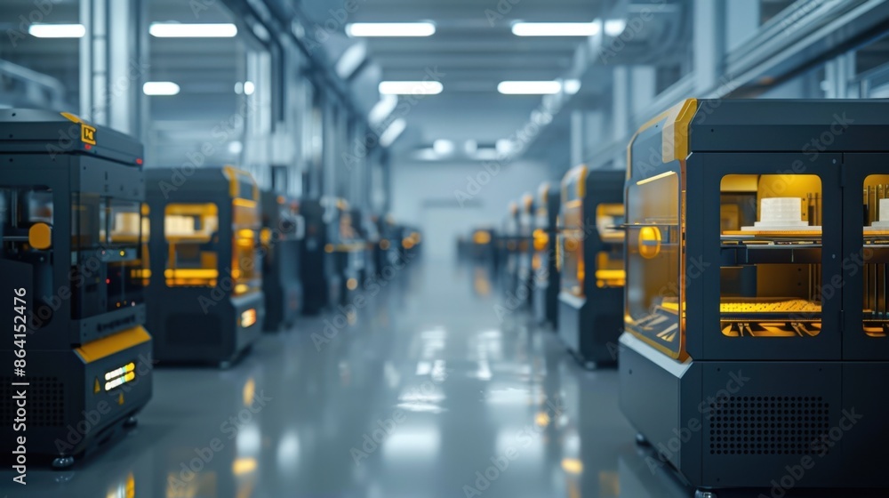 Aufkleber an industrial 3d printing factory showcasing sleek equipment and modern design, creating an efficien