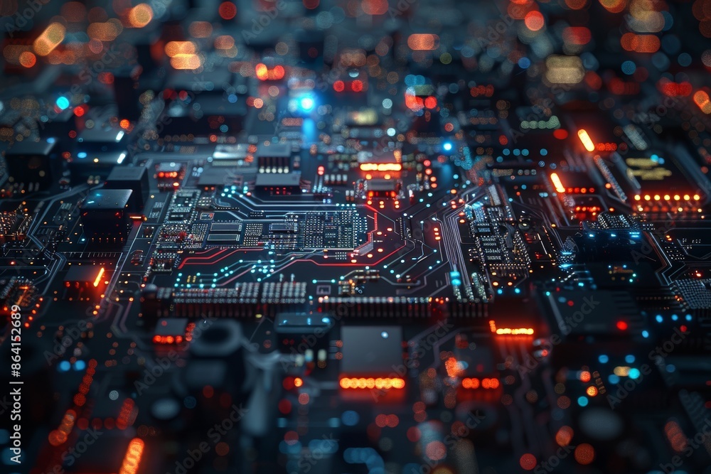 Poster using the abstract motherboard technology background as a background for the description of technolo