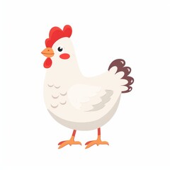 Icon of a hen chicken bird. Happy Easter. Cartoon funny kawaii baby chick. Flat design. Greeting card for kids. Wings, beak. White background. Isolated.