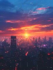 Fototapeta premium Stunning Sunset Over a Vibrant Cityscape