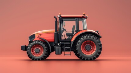 Obraz premium A sleek tractor sits against a simple background, showcasing its minimalist design and robust functionality. Ideal for agricultural simplicity and efficiency.