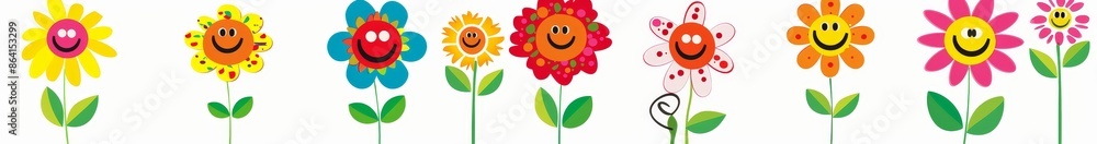 Poster this is a colorful and cheerful set of smiling chamomile daisies with a yellow background. this is a