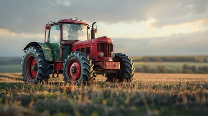 Obraz premium A streamlined tractor on a plain background highlights its essential features and practical design, perfect for modern agricultural settings.