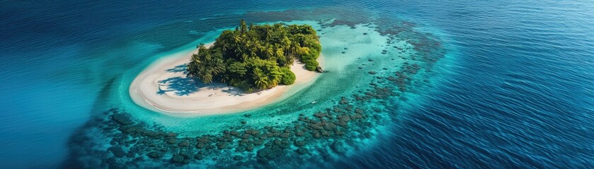 Amazing beautiful tropical island with white sand beach and coconut palm trees.