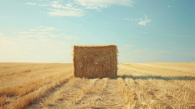 A minimal bale of hay with a plain backdrop, emphasizing its essential role in agriculture.