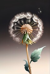 Elegant illustration of a dandelion with delicate details against a gradient background, perfect for illustrating creativity, nature, and botanical themes.