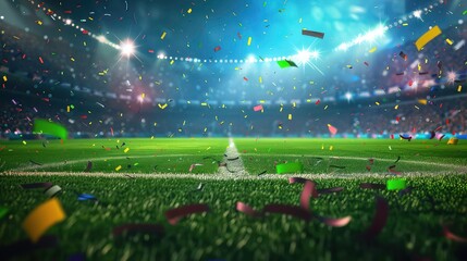evening background Sport field. expecting Grand professional illustration. building full 3D match confetti spectators grass stadium rugby football american soccer baseball cricket lig.