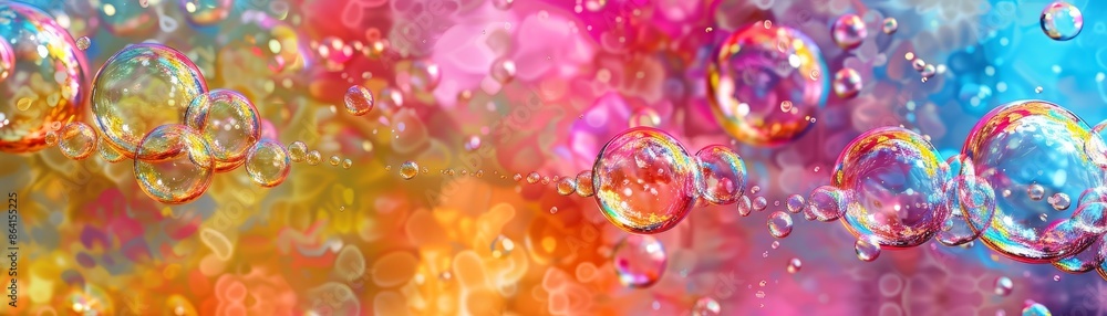 Poster the soap bubble has a psychedelic background. the universe of flowers has a multicolored background.