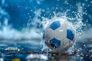 Naklejka premium Dynamic Splash of a Soccer Ball in Water