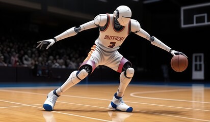 Fototapeta premium robots have replaced basketball players or athletes. basketball player on the court