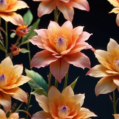 Fototapeta premium Delicate Orange Flowers on Black Background.