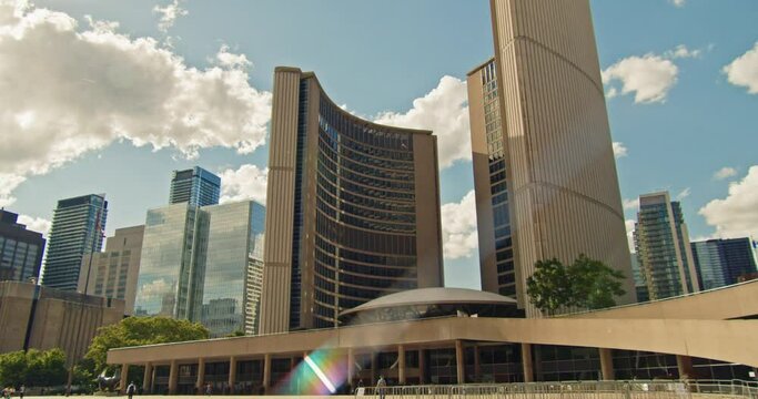 Toronto, Canada. Toronto City Hall and Nathan Phillips Square at dusk in Canada