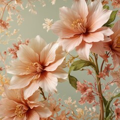 Delicate Peach Flowers on a Light Green Background.