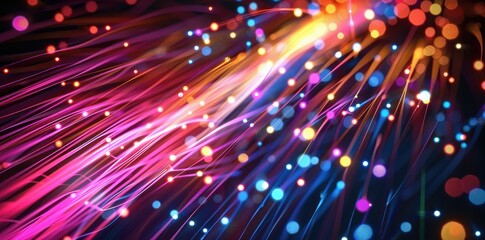 Fototapeta premium Abstract futuristic background with dynamic neon lines and light bokeh Illustrating high-speed data transfer