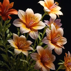 Naklejka premium Orange and Peach Flowers on Black Background.