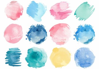 Artistic hand drawn background with watercolor splashes and dots. PNG set of watercolor splashes.