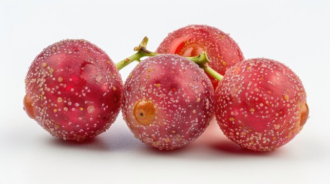 Chinese waxberry freshly picked and set against a white backdrop