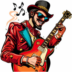 Hipster musician playing guitar. Vector illustration ready for vinyl cutting.