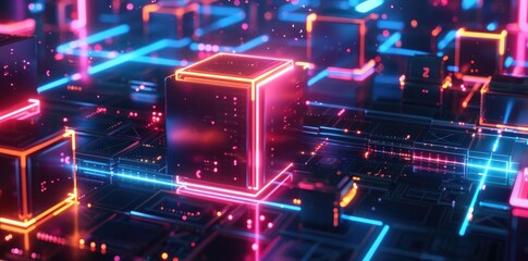 Glimmering Neon Cubes Background with Iridescent Hues