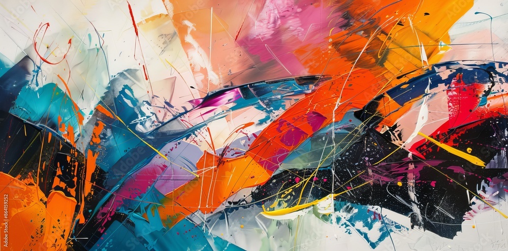 Poster abstract colorful background with splashes of paint and various shapes