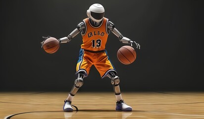 robots have replaced basketball players or athletes. basketball player with ball