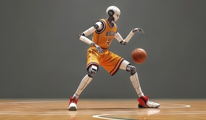 Fototapeta premium robots have replaced basketball players or athletes. basketball player hitting the ball