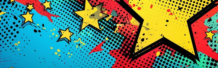 Naklejka premium Vibrant Comic Style Background with Stars and Halftone