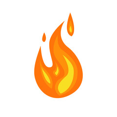 Fire icon with burning red hot sparks isolated on white background. Simple flame Logo. Cartoon vector illustration Sign