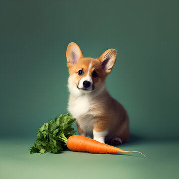 Cute corgi puppy woth caroot
